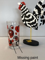 4 Vintage Italian Cerve MCM Red & Black Retro Glass Tumblers | Geometric Design
