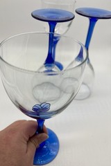 4 LIBBEY DOMAINE BLUE PETAL FACETED STEM 10oz WATER GOBLETS 8″ Cobalt 💙 EUC