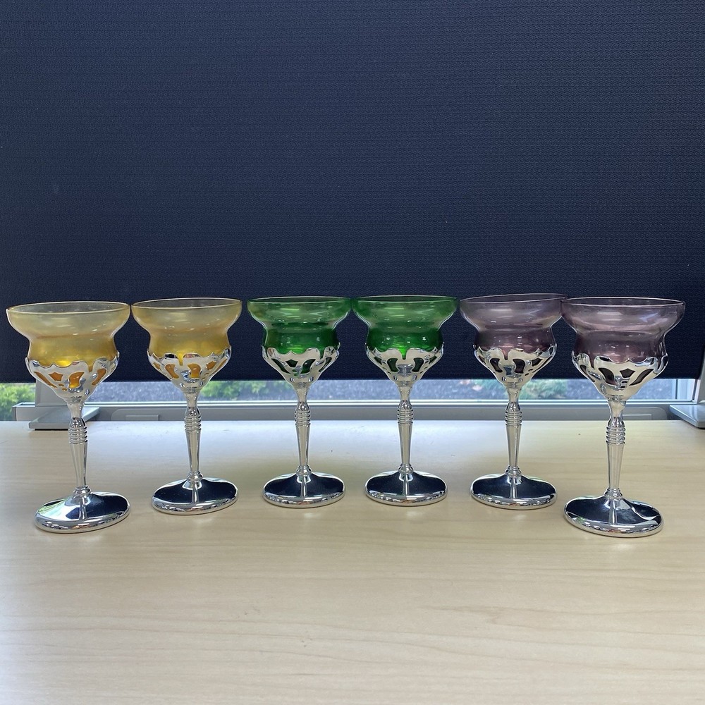 Deco FARBERWARE Set 6 Cambridge Morgantown Chrome Wine Cordial Cocktail Glasses