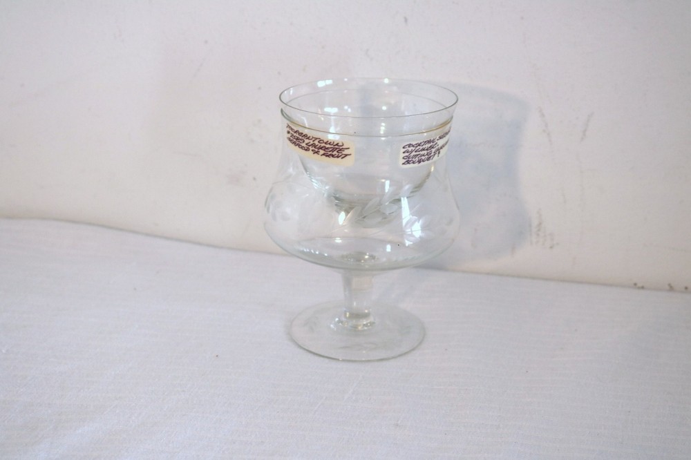 MORGANTOWN GLASS 7589 LAURETTE FLOWER COCKTAIL SEAFOOD FRUIT SERVER W/ LINER 2EA