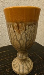 Signed Art Pottery Blessing Cup Chalice Peacock Drip Glaze Orange Artist Signed