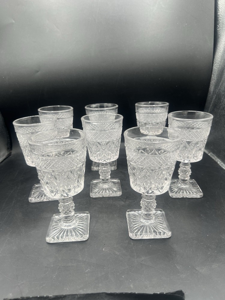 Imperial Glass Cape Cod Clear Goblets Set of 8 5.5” Diamond Point Water Wine