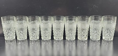 9 Anchor Hocking Wexford 10 Oz Tumblers Vintage Clear Diamond Cut Etch Retro Lot