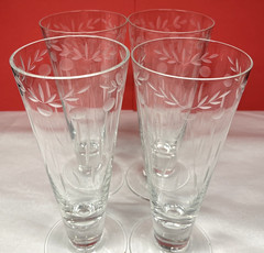 4 Sasaki Crystal Classics Thick Stem Etched Pilsner Beer Glasses Japan Vintage