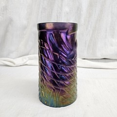 John Cook Iridescent Signed Hand Blown Koi Fish Glass Rare Purple 5.75 Tall 2008