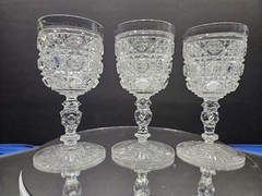 Rare Wine Glasses, American Brilliant Period Cut Glass Crystal «Cane-on-Cane»