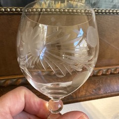 Set of 3 Vintage Bohemian Czech Crystal Etched Wine Glasses 6.5” Hand Cut Floral