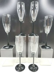 6 Luminarc Domino Signature Black Stem Fluted Champagne Set Cristal Glass France