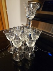 Set Of 8 REIZART GORHAM Vintage Crystal 4″ Cordial Glasses Peacock Style