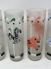 Vintage Libbey Bar Cocktail Glasses Carousel Animals Merry Go Round Set Of 6