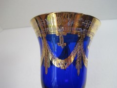 VTG Horchow 24 KtGold Cobalt Blue Crystal Wine Water Glass Goblet 6.5″ ITALY