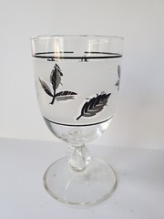 Stem Wine Glasses Silver Foliage Frosted Leaves Clear 5.5” Set / 4 Vintage