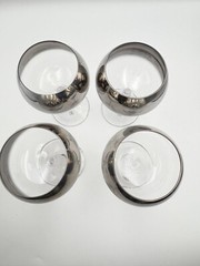 Set Of 4 Vintage MCM Silver Ombre Fade Glass Goblets Ball Stem Barware M Sticker