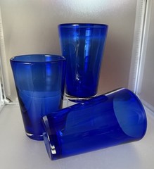 Set of 3 Cobalt w/ Clear Bottom 14oz Tumblers Glasses 5-6/8” Tall Hand Blown