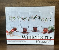 Pfaltzgraff Winterberry Water Goblets Set of 4 Hand Painted Etched New In Box