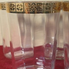 Vintage Tiffin Gold Rimmed Juice Glasses MCM Floral Optical Short Tumbler Drink