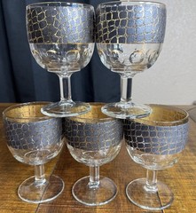 Vtg MCM Gold Crocodile Snakeskin Band Bartlett Collins Cocktail Glasses Set Of 5