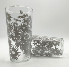 Vintage Libbey Gray Dahlia Floral 12oz Drinking Glasses Tumblers Set of 2