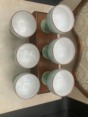 Vintage Set Of 6 Woburn Pottery Small Goblets Wheel Thrown England 1970’s Teal