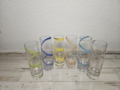Set Of 6 Tall Shot Glasses Clear Glass With Swirl Design Multicolor