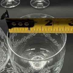 Set of 6 Vintage Bohemia Crystal Etched Floral Goblets Czechoslovakia 6.5”