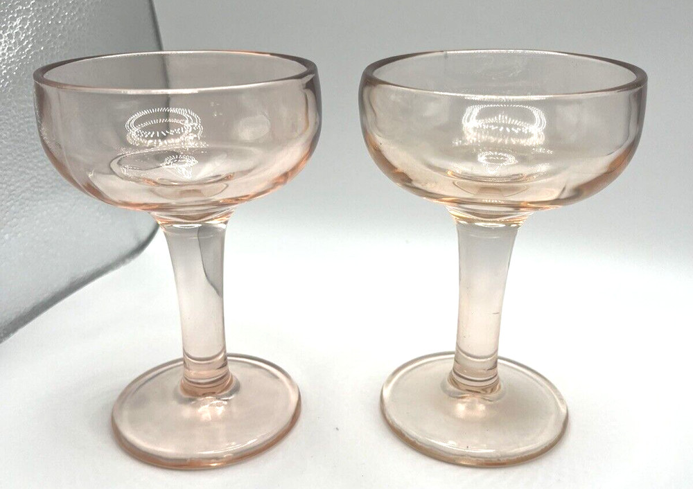 Set Of 2 Vintage Perfectly Pink “Blush” Champagne Coupe Depression Glasses