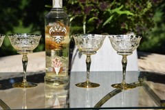 4 Vintage Yellow Etched Cocktail Glasses, Tiffin Franciscan, Rosalind, 1930