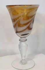 Vintage Amber White Swirl Art Glass Goblet Hand Blown Murano Style Wine Water