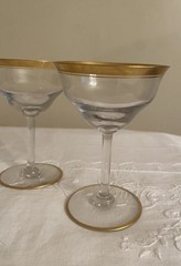 Vtg 3 Glastonbury Lotus Gold Rimmed Sherbert Champagne Coupes Glasses 5.25” T