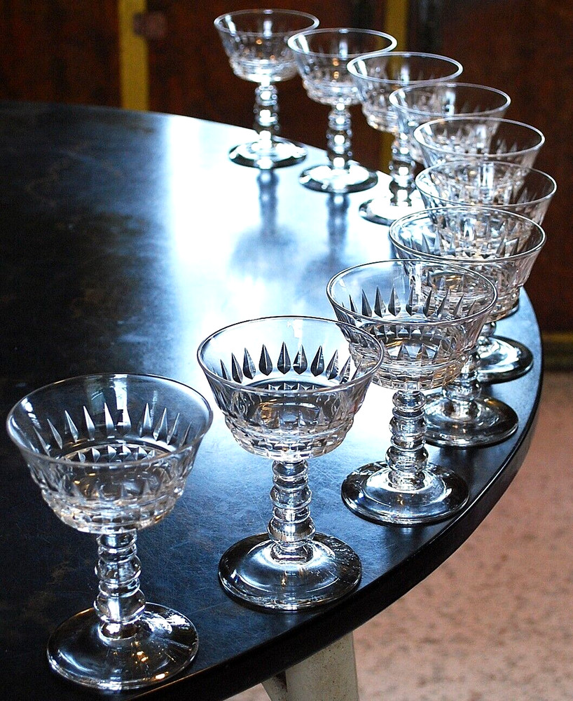 Vtg Set 10 BRYCE WAKEFIELD Champagne/Sherbet Glasses CUT CRYSTAL BALL STEM 4.75″