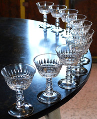 Vtg Set 10 BRYCE WAKEFIELD Champagne/Sherbet Glasses CUT CRYSTAL BALL STEM 4.75″