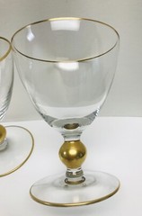 Set of 2 Vintage Crystal Water Goblets Gold Trim and Gold Ball Stem 5 1/8″h