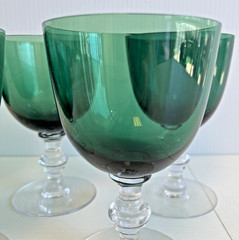 Vintage Tiffin-Franciscan Killarney Green Water Goblets Wine Glasses Set Of 5