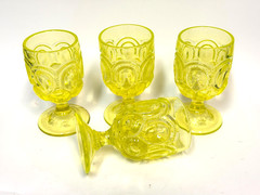 VINTAGE LG WRIGHT LOT 4 YELLOW URANIUM VASELINE MOON & STARS 6″ GOBLET GLASS