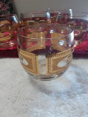 Culver Roly Poly Glasses Barware 22 Kt. Gold Daisies Set of 5 Vintage Floral