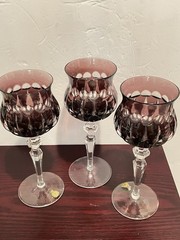 3 Amethyst Purple Stemmed Wine Goblets Nachtmann Bleikristall W Germany