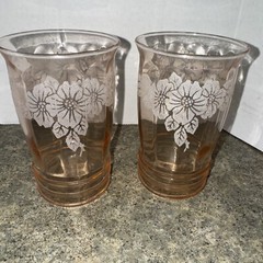 MacBeth Evans Dogwwod Set of 6 Pink Depression Glass Juice Tumblers 10 oz Etched