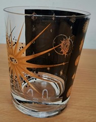 Set of 3 Fred Press 4.5″ Glasses MCM Starburst Sun Moon Gold Black Vintage