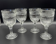 Vintage Libbey Radiant Water/Wine Goblets 4 Diamond/Vertical Cut Stem Glass Set
