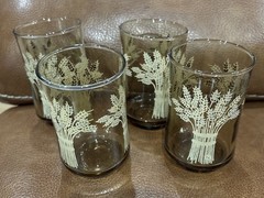 Set of 4 Vintage Libbey Franco Flower Wheat Juice Glasses Tumbler Smokey Amber