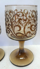 2 Vintage Libbey Tawny Brown Prado Raised Scroll Design Wine or Water Glasses