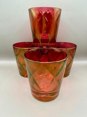 Ego Italy Glass Tumblers Set 4 Red Amber Faceted 3.5” Mid Century Style