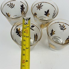 Vintage Set of 4 Frosted Gold Leaf Shot Glasses Barware 3” Tumblers
