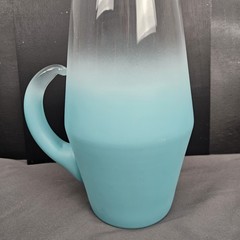 VTG Glass Blendo mid Century Blue Pitcher Frosted Gold Trim Water Juice Bar