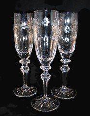 3 pc Rogaska Crystal COUNTRY GARDEN Champagne Flutes Mimosa glasses signed 8.75″