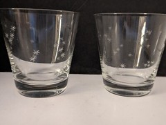 Vintage MCM Atomic Startburst Etched Glasses 3 1/4″ Tall 3″ Wide At Top, 2pc
