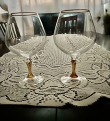 Vintage Colony Versailles Brandy Snifters~ Gold Stem & Rim~ Bohemian Crystal~ 2