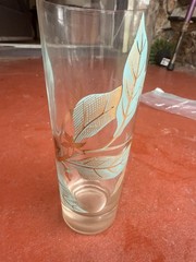Mid Century blue And Gold Leaf Design Drinking Glasses Highball Barware