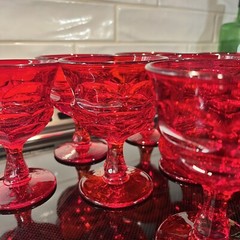 8 Vintage Fostoria Argus Ruby Red 5″ Champagne Dessert Goblets Stemware