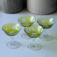 Nachtmann Traube Crystal Glasses Green Grape & Leaf Fine Bavarian Crystal (4)